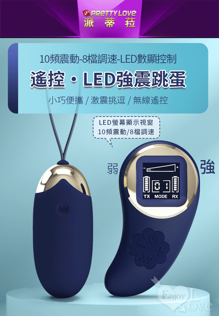 派蒂菈 ‧ Mina 米娜 無線遙控LED顯示10頻X8速強震跳蛋-可入體式操控/40公尺長距操控﹝寶藍﹞【特別提供保固6個月】