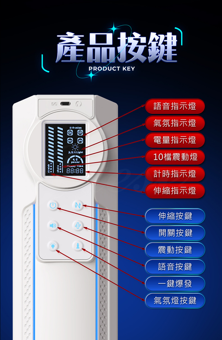 美上 10段變頻伸縮酥麻快感USB充電式語音液顯電動自慰杯