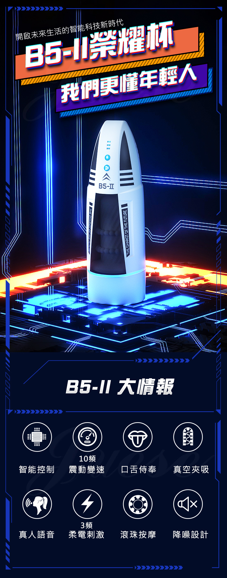 B5-II榮耀杯 3段電擊x10頻震動纏綿吸裹語音自慰杯(特)