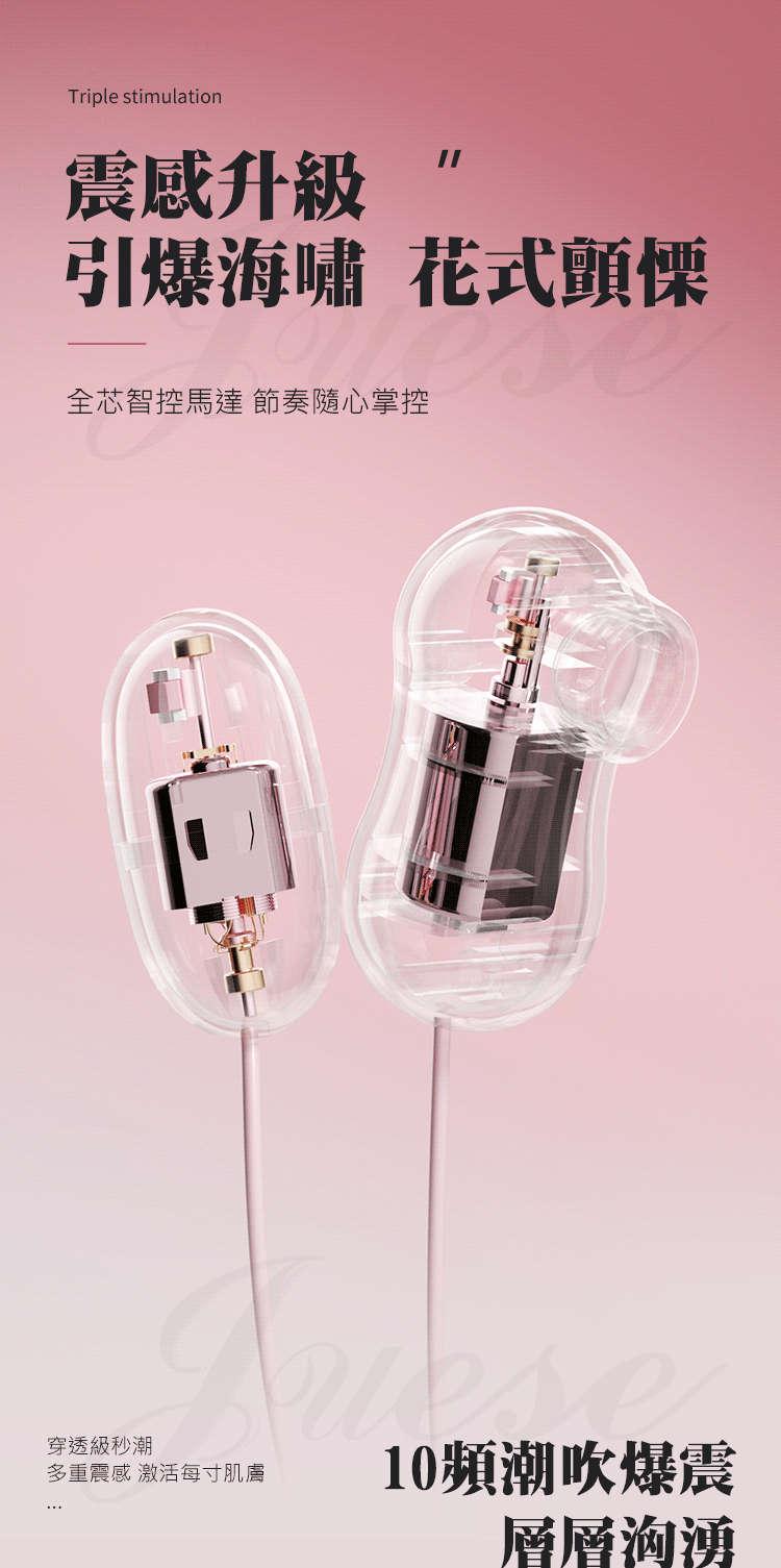 嗨潮 10段變頻吮吸震動USB充電雙跳蛋-粉色