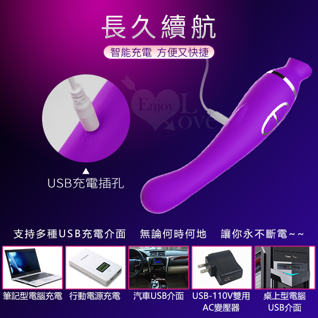 吸星魚姬 ‧12震頻X12種吸吮 多重功能雙頭絕活棒﹝吸+震+叉+一棒多用+USB充電﹞紫