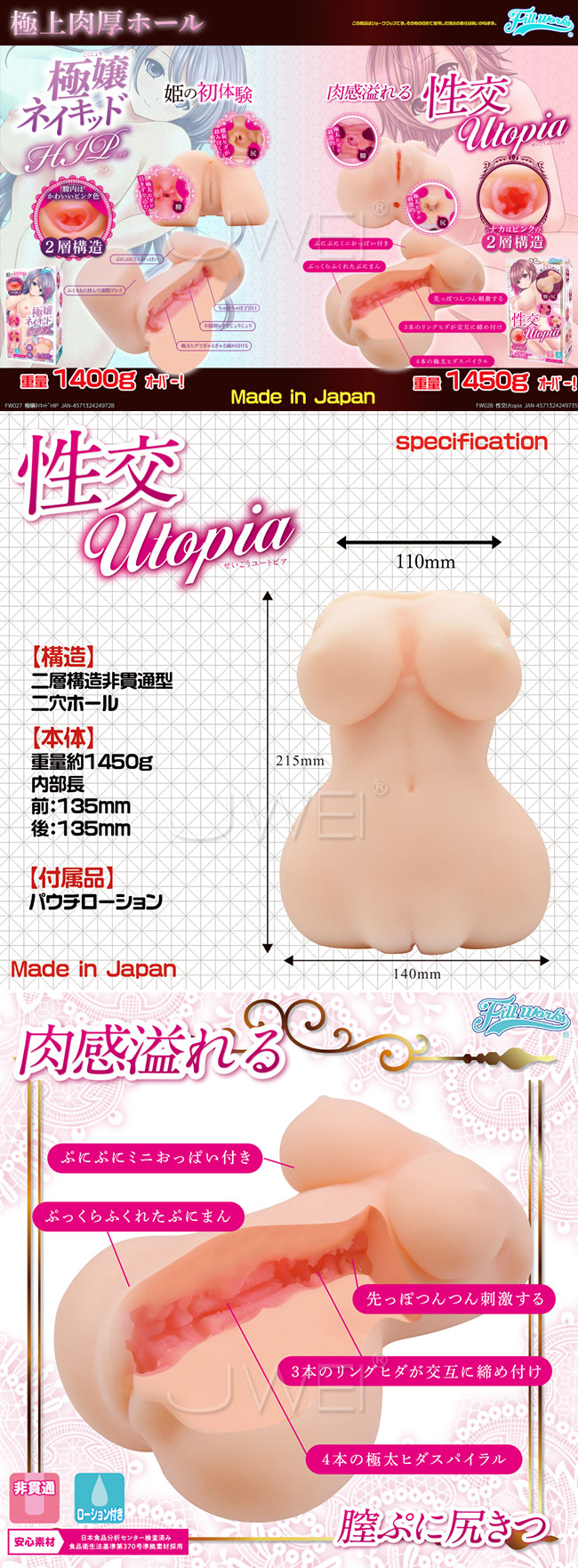日本原裝進口NPG．性交Utopia 膣X尻 女體型二層構造雙穴自慰器