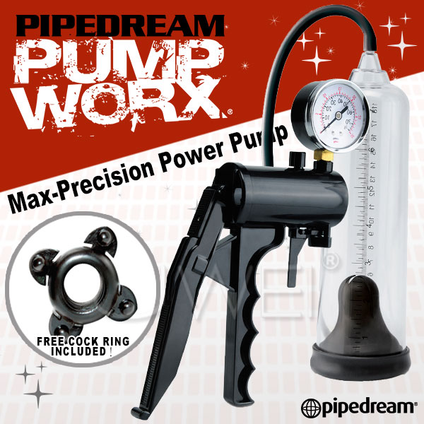 美國進口PIPEDREAM．PUMP WORX系列-強力槍柄附壓力錶處女型真空助勃器-Max-Precision Power Pump