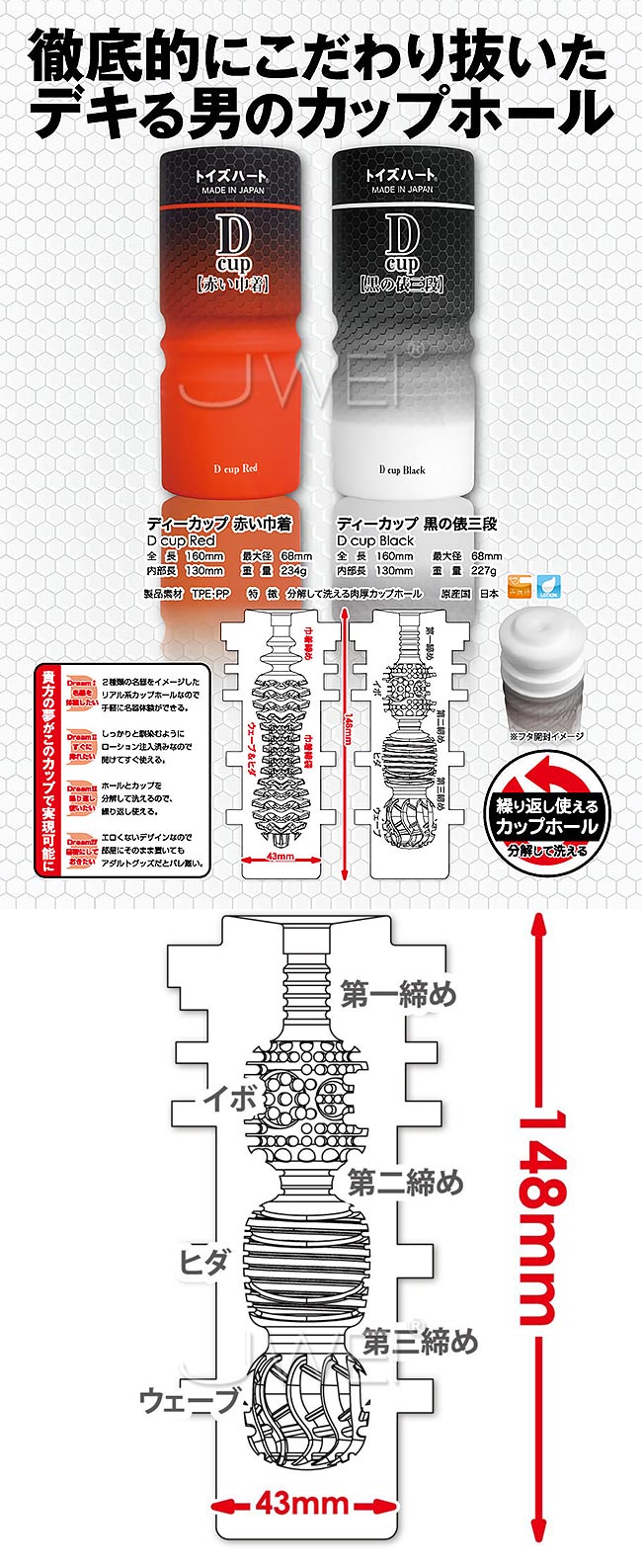 日本原裝進口TH．Dcup 黒の俵三段 三連刺激結構飛機杯