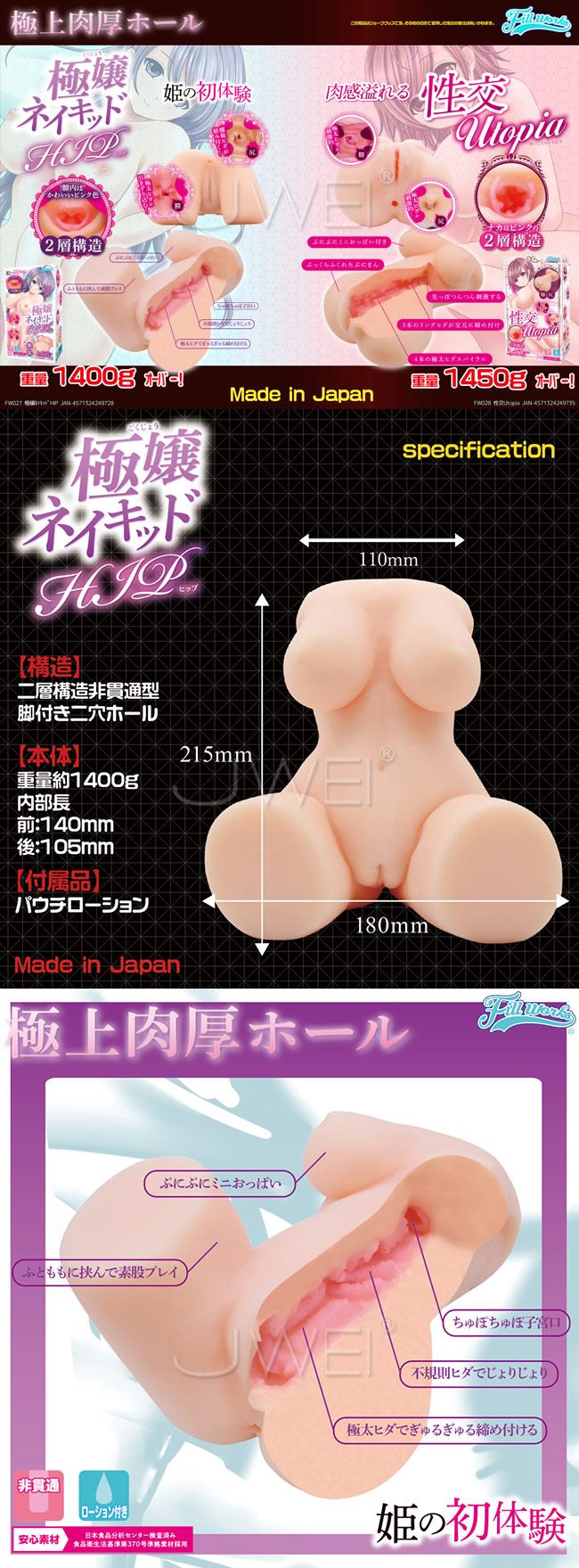 日本原裝進口NPG．極嬢ネイキッドHIP 膣X尻 女體型二層構造雙穴自慰器