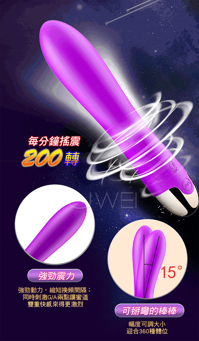 旋風．5段變頻USB充電360°旋轉情趣按摩棒-紫色