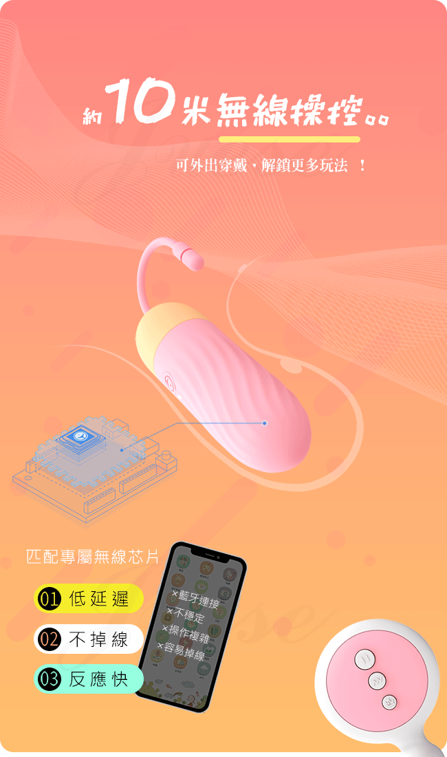 香港久興-羞羞噠 10段變頻無線遙控矽膠高潮震震蛋-粉