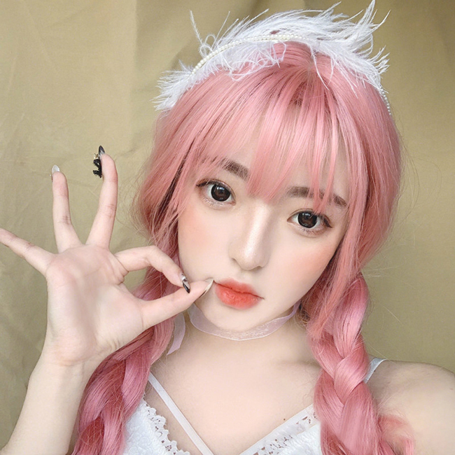 成人娃娃裝扮假髮 ‧ 齊瀏海 - 長直髮 / 粉色