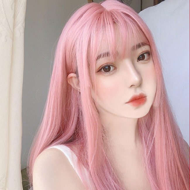 成人娃娃裝扮假髮 ‧ 齊瀏海 - 長直髮 / 粉色