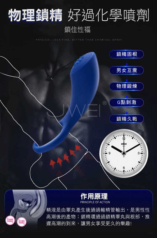 Mr.B．B9大漢 8段變頻男女共震延時鎖精套環-藍色