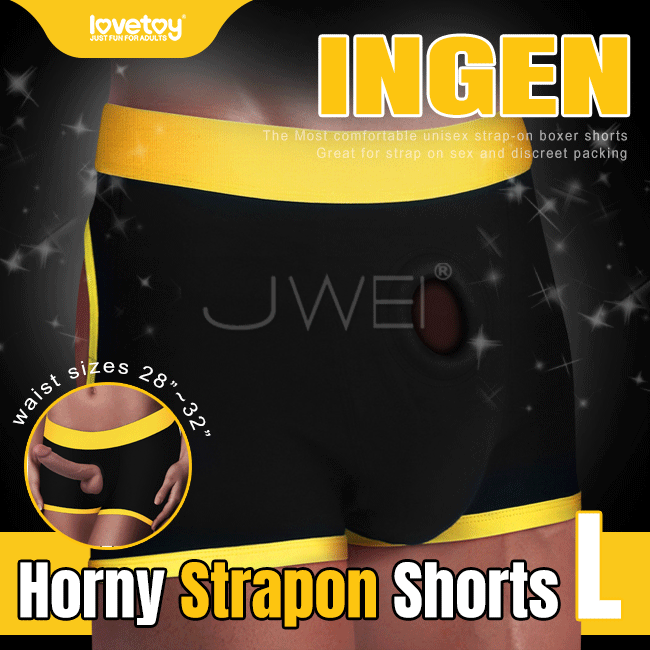 Lovetoy．INGEN系列Horny Strapon Shorts舒適透氣挖空露臀穿戴褲-L