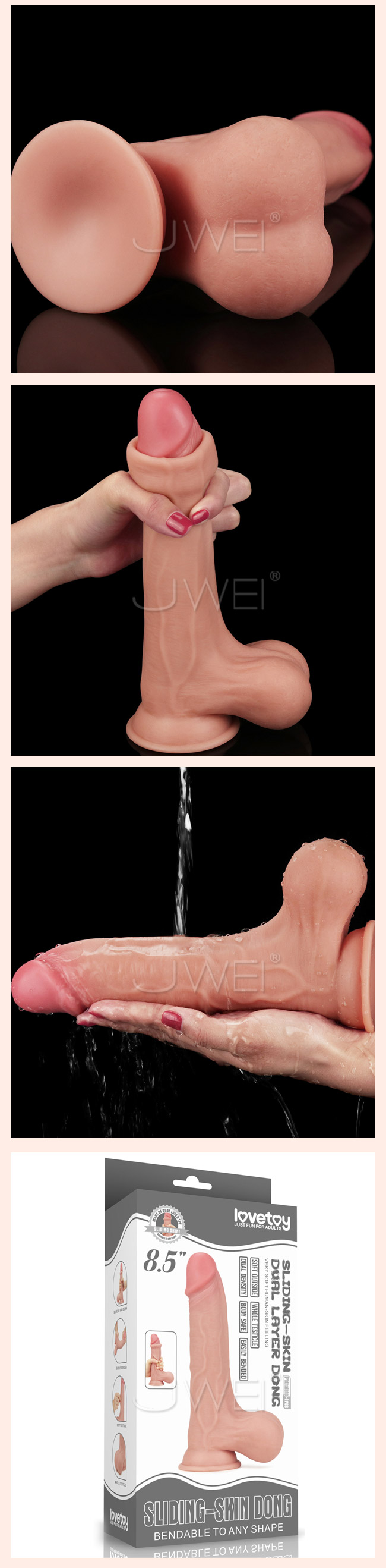 Lovetoy．8.5吋 超真實滑動肌感雙層材質吸盤仿真按摩棒-Whole Testicle