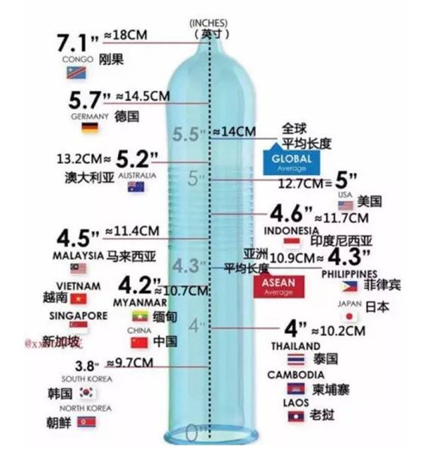 一張圖看懂全球男人丁丁大小！你的丁丁還正常嗎？