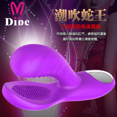 Dibe-潮吹蛇王 6段變頻USB充電矽膠雙叉震動棒-紫(特)