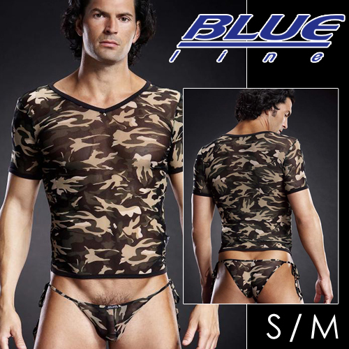 美國Blue Line-男子漢V領透氣T袖-迷彩綠 S/M BLM020