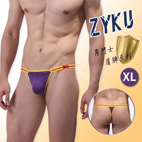 【ZYKU】角鬥士盾牌系列 ‧ 拼色包邊舒適冰絲T字褲﹝紫 XL﹞