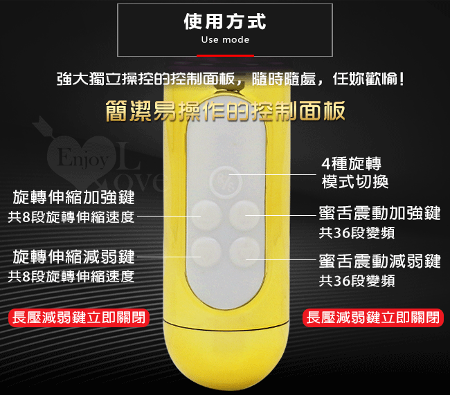 樂活兔 ‧ 4X8X36多功能旋轉+變頻震動充電按摩棒﹝陰道+後庭+陰蒂三方觸擊﹞炫金【特別提供保固6個月】