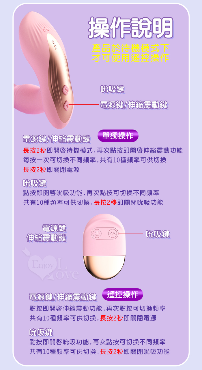 LILO 來樂 ‧ TABENA 戴貝娜 無線遥控~伸缩抽插+震動+吮吸頂到糕潮按摩器-雙10頻獨立控制可穿戴內褲調教﹝薰衣紫﹞【特別提供保固6個月】