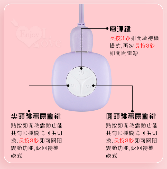 ROSELEX 勞樂斯 ‧ 雙重蛋擊  可獨立控制圓尖組合跳蛋 ﹝10頻激震+前後夾攻+絲滑觸感+USB充電﹞淺紫【特別提供保固6個月】