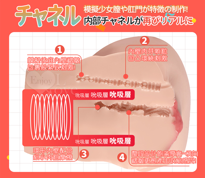 風騷舞女 ‧ 模擬少女膣や肛門 陰肛二穴自慰器 - 4Kg﹝3段夾吸/6頻震動/四國語音互動/仿真皮紋﹞附贈200ml潤滑液