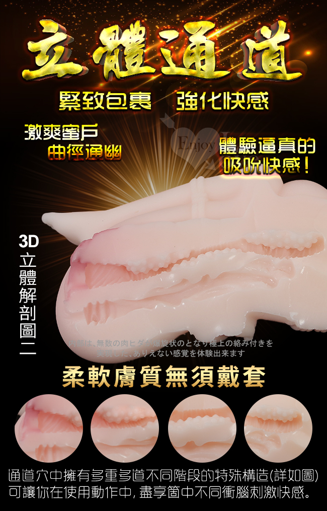 緊緻包裹快感體驗,立體解剖圖,柔軟膚質無須戴套,穴中擁有不同階段的殊構詳如圖,可讓你在使用中,盡享箇中滋味