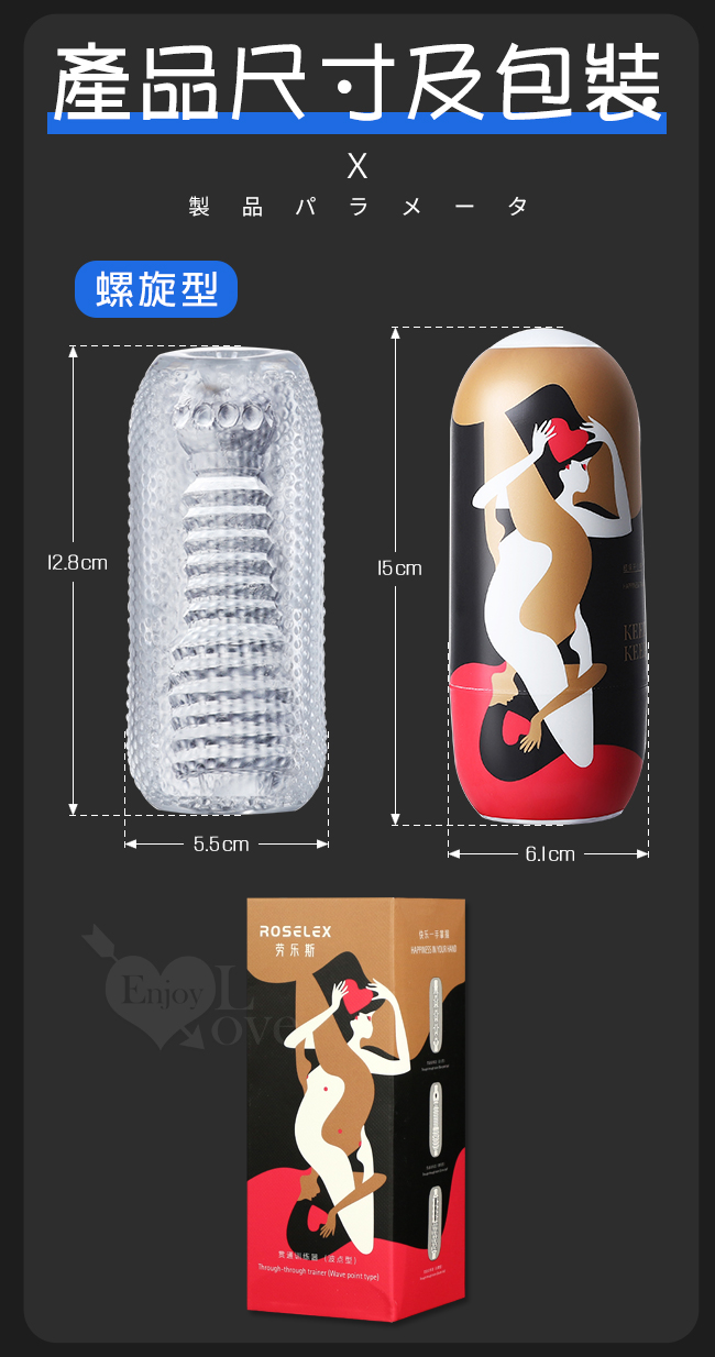 ROSELEX 勞樂斯‧ 快樂一手掌握 多橫紋摩擦通道Q彈水晶膠體自慰套﹝螺旋型﹞