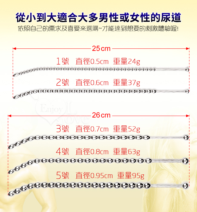 另類玩虐刺激 ‧ 不銹鋼尿道馬眼連珠彎弧 擴張入侵長棒 - 1號﹝直徑0.5公分/全長25公分﹞