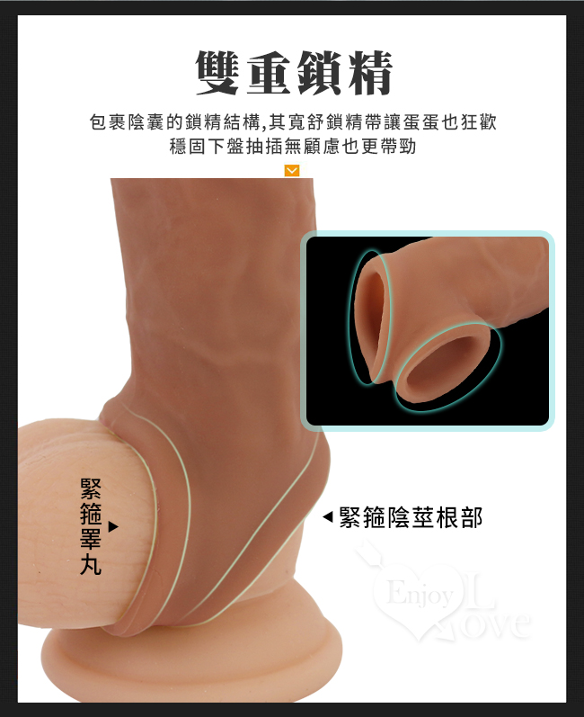 雙重鎖精 - 包裹陰囊的鎖精結構,其寬舒鎖精帶讓蛋蛋也狂歡,穩固下盤抽插無顧慮也更帶勁。緊箍睪丸,緊箍陰莖根部。