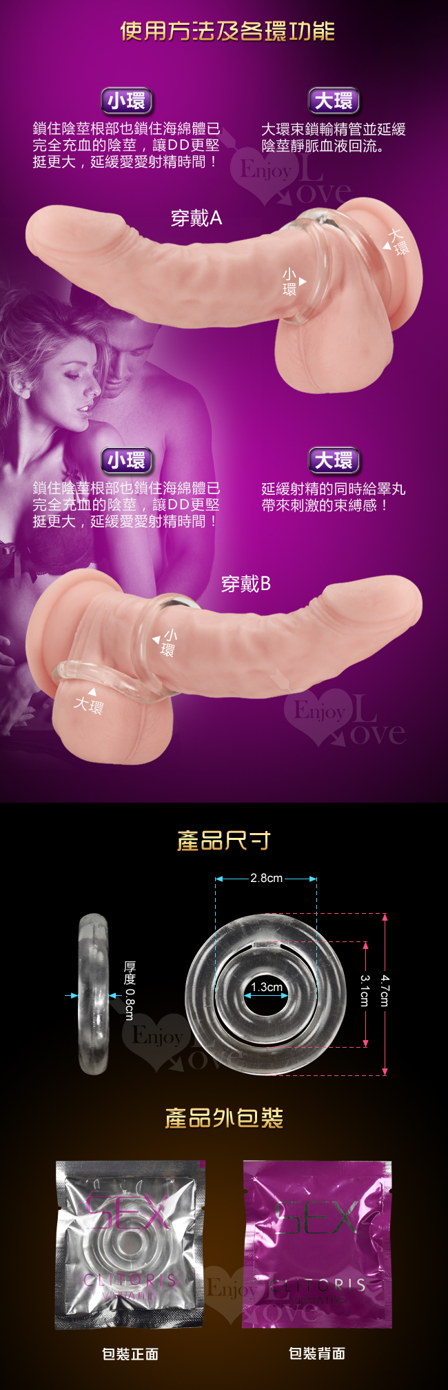 SEX CLITORIS 雙環鎖精 持久套環