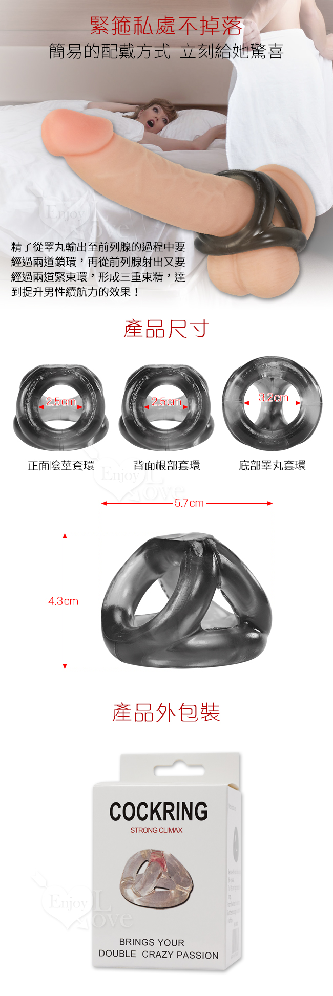 COCKRING 力丸 老二根部加強鎖精連套環﹝透明黑﹞