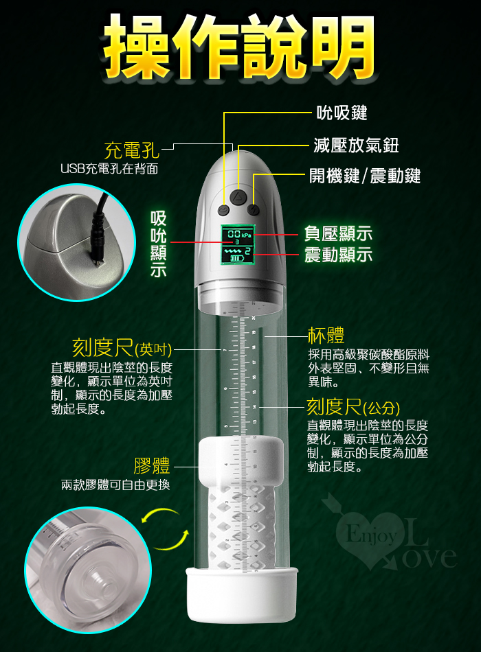 YEAIN夜樱 ‧ 羅格 AI智能9頻震5段真空負壓吸吮 液晶壓力顯示健莖鍛鍊自慰器