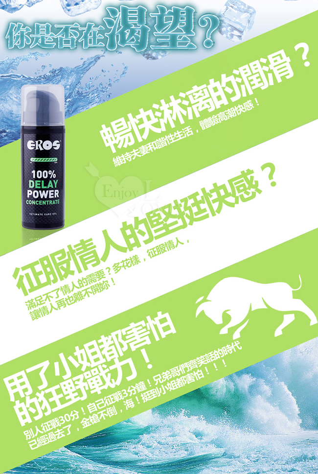 德國Eros ‧ 100% Delay Power 堅挺+延時+潤滑 三效合一 薄荷清感能量潤滑液 30ml