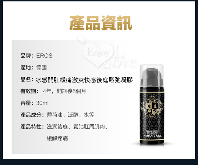 德國Eros ‧ Relax Intimate 冰感開肛緩痛激爽快感後庭鬆弛凝膠 - 延時緩射 30ml