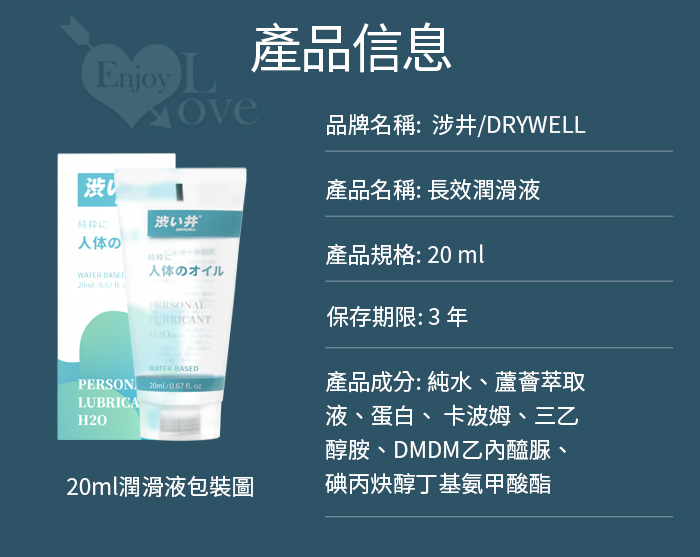 日本Drywell【涉い井】萃取蘆薈元素 無色無味 長效潤滑液 20ML﹝隨身好攜帶﹞