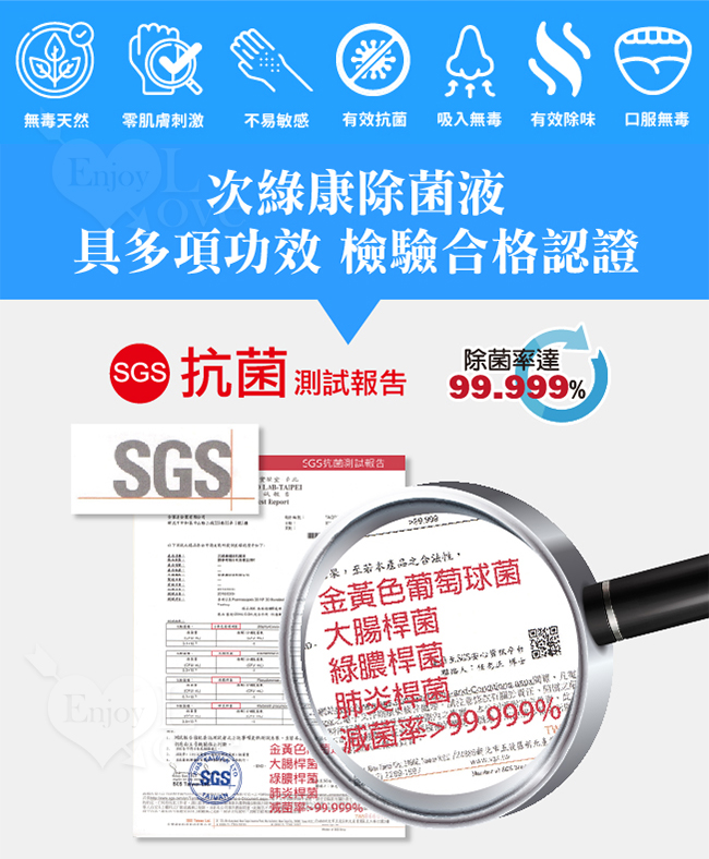 台灣製造 ‧ 次綠康 成人情趣用品專用清潔除菌液 大瓶裝100ml