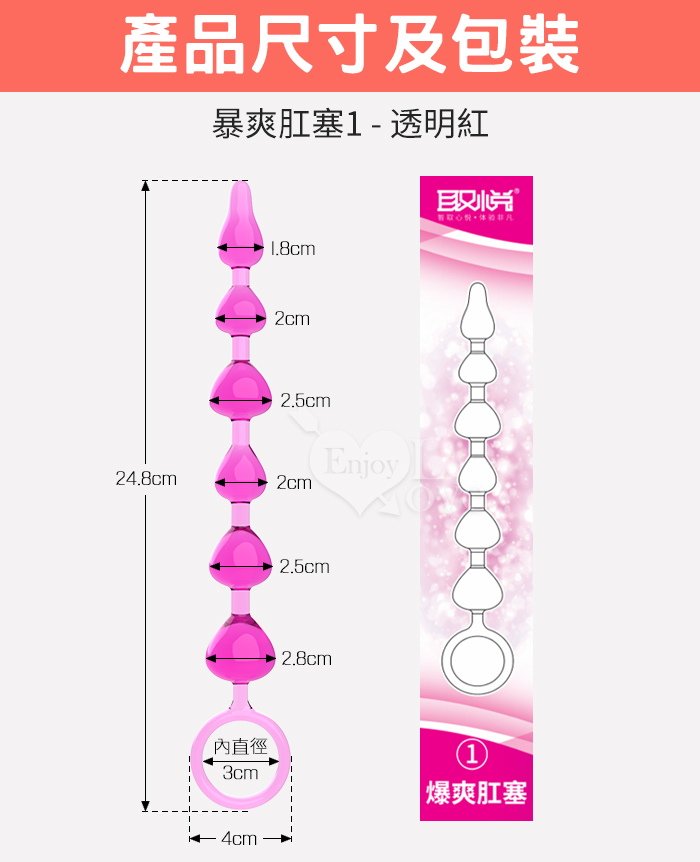 取悅 ‧ 暴爽肛塞-1 陰肛通用 循序漸進 邊入邊頂 桃心飽滿型﹝透明紅﹞