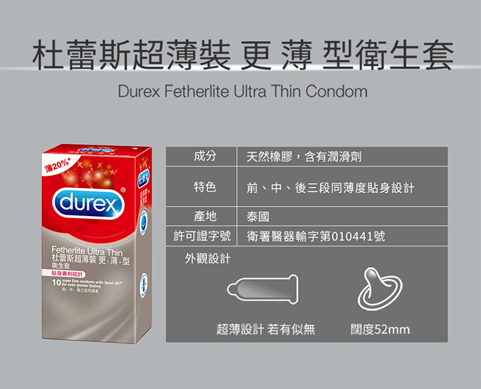 杜蕾斯Durex ‧ 超薄裝保險套-更薄型 3片裝