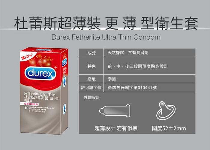 杜蕾斯Durex ‧ 超薄裝保險套更薄型10片裝