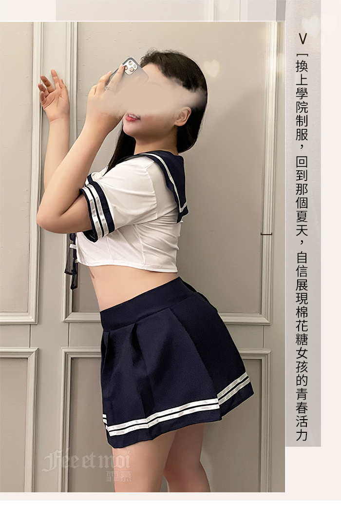 【棉花糖女孩】大尺碼學生角色扮演服！大方水手領短上衣百褶短裙三件組