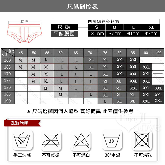 尺碼對照表-尺碼選擇因個人體型、穿著喜好而異此表僅供參考。洗滌說明-手工洗滌/不可熨燙/不可漂白/水溫30°水溫/不可烘乾