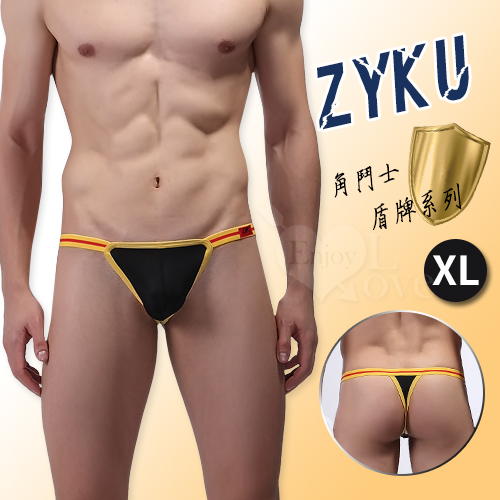 【ZYKU】角鬥士盾牌系列 ‧ 拼色包邊舒適冰絲T字褲﹝黑 XL﹞商品圖