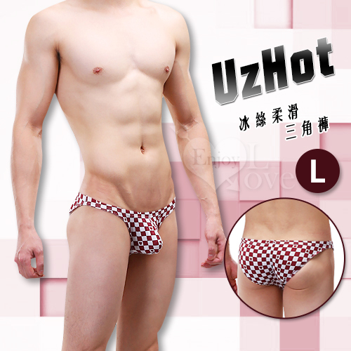 【UzHot 凸哈社】彈力冰絲柔滑U凸三角內褲﹝酒紅格 L﹞商品圖