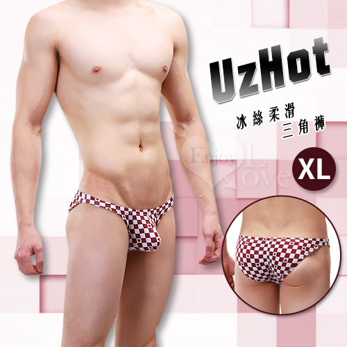 【UzHot 凸哈社】彈力冰絲柔滑U凸三角內褲﹝酒紅格 XL﹞商品圖