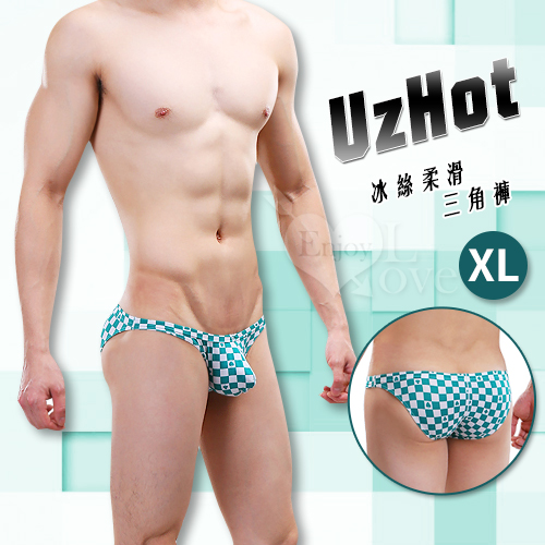 【UzHot 凸哈社】彈力冰絲柔滑U凸三角內褲﹝青綠格 XL﹞商品圖