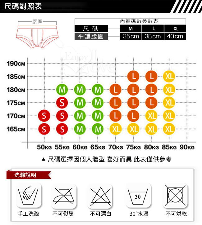 尺碼對照表,尺碼選擇因個人體型喜好而異此表僅供參考,洗滌說明