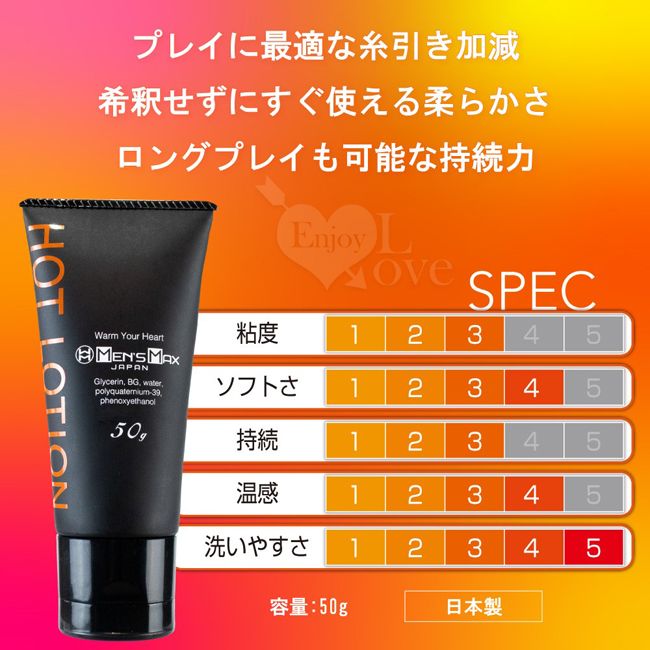 日本MensMax ‧ クス ホット HOT 溫暖持久潤滑液 50ml